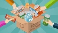 hands placing canned foods in box